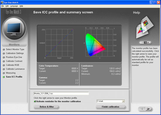 GretagMacbeth EyeOne Display 2 - Summary Screen